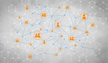 Lines and dots as networking idea drawn on cement background