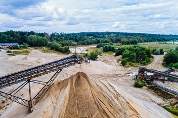 Aerial drone view on sand quarry