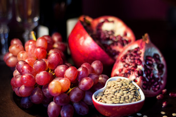 Grapes and lentils and pomegranate. Symbols of good luck and good fortune on New Year.