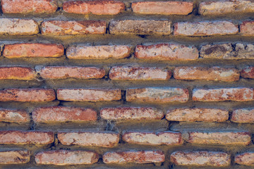 Red old worn brick wall texture background. Vintage effect