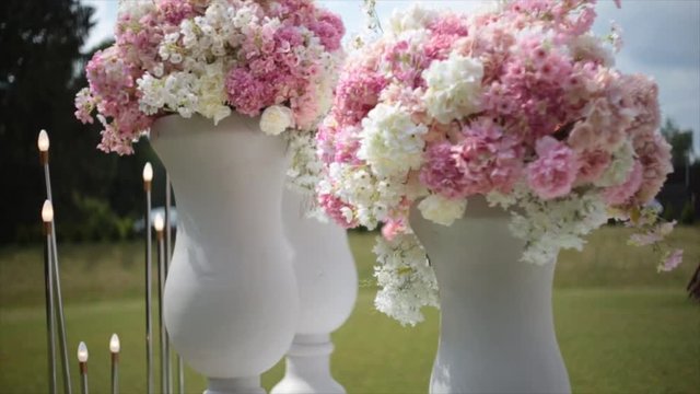flowers in large white vases the decoration