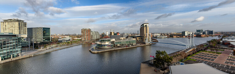 Panoramic view Salford Quay Manchester UK