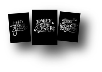 The Happy New Year greeting Card. 3D. Gold on Black font