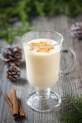 Homemade eggnog with cinnamon for Christmas and winter holidays