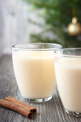 Eggnog with milk, rum and cinnamon