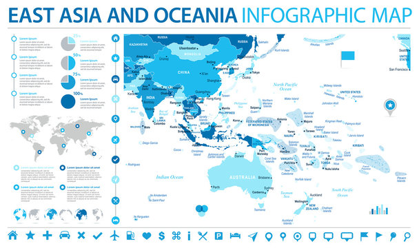 East Asia and Oceania Map - Info Graphic Vector Illustration