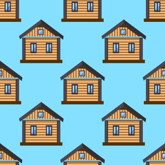 Home sweet home house seamless pattern with window, door on blue background. Flat design Vector Illustration Eps10