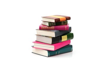 Stack of books on white background
