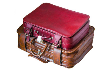 Старые чемоданы изолированное фото - obrazy, fototapety, plakaty
