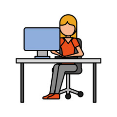 Fototapeta na wymiar girl sitting working laptop program technology