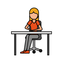 cartoon girl sitting on chair with office desk