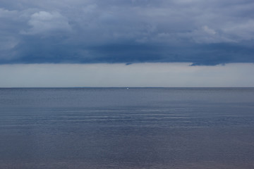 White Boat Blue Horizon Lake Ladoga Karelia Russia Cloud Heavy Sky