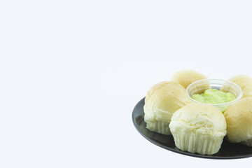 Pandan Custard Bread on White.