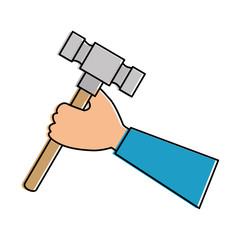 hand with hammer tool isolated icon