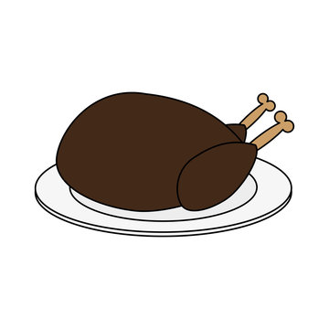 turkey on plate thanksgiving related icon image vector illustration design