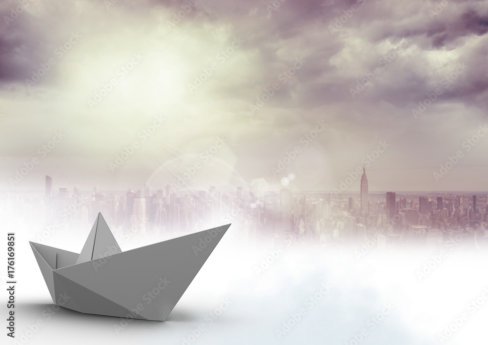 Canvas Prints paper boat in city