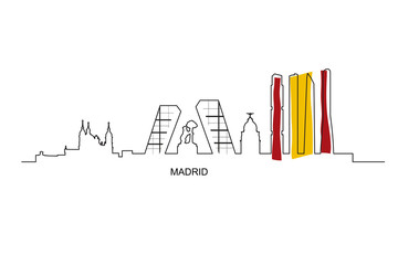 Madrid city landmarks with Spain flag colors