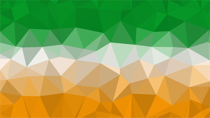 Fototapeta premium Official national flag of Ireland, vertical tricolor. Stylized polygonal triangle background of flag of Ireland, low poly illustration.