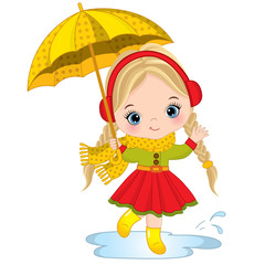 Vector Cute Little Girl with Umbrella