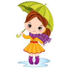 Vector Cute Little Girl with Umbrella