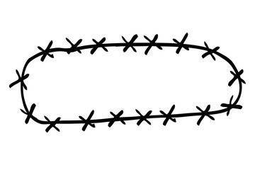 Hand Draw Sketch of Oval Patch and Stitching Effect, isolated on white