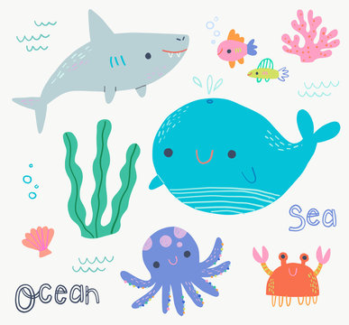 Cute Ocean Animal clip art set