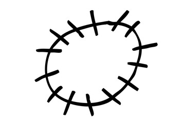 Hand Draw Sketch of Circle Patch and Stitching Effect, isolated on white