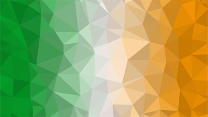 Official national flag of Ireland, vertical tricolor. Stylized polygonal triangle background of flag of Ireland, low poly illustration.