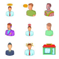 Responsible employee icons set, cartoon style