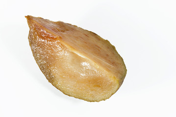 sapodilla plum with cut isolated on white. Manilkara zapota. Guatemala