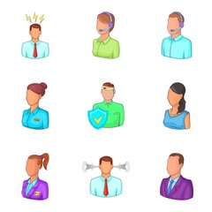 Workaholic icons set, cartoon style