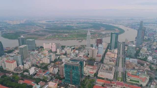 Ho Chi Minh Vietnam City centre aerial Saigon river