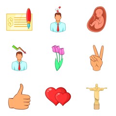 Subsidy icons set, cartoon style