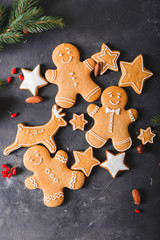 Gingerbread  cookies on a gray background.  Christmas cookies.  Ginger men