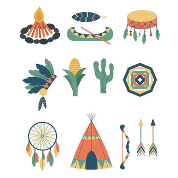 Indians icon temple ornament and element retro vintage hinduism ethnic people tools vector illustration