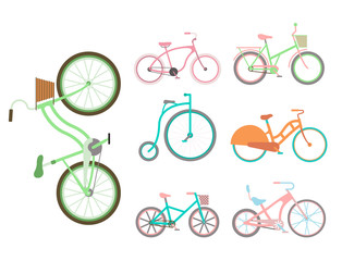 Vector bicycles vintage style old bike transport retro ride vehicle summer cycle transportation illustration