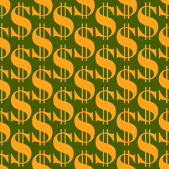 Cartoon illustration of dollar currency symbol vector pattern bank finance business seamless money background.