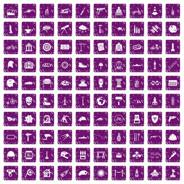 100 helmet icons set grunge purple