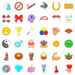 Superiority icons set, cartoon style