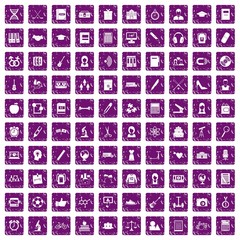 100 hi-school icons set grunge purple