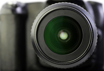 Close up of camera lens. 