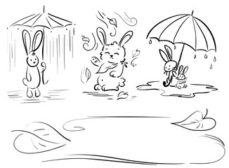 Doodle - Autumn rabbit - Stickers and frame
