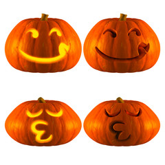 3D Rendering of Jack O Lantern or Halloween Pumpkin Head With 2 Difference Type of Hungry and whistle Isolated White Background.