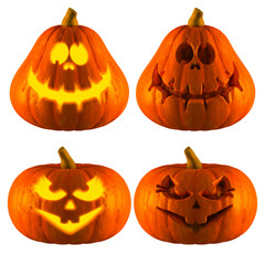 3D Rendering of Jack O Lantern or Halloween Pumpkin Head With 2 Difference Type of Crazy and sweet smile Isolated White Background.