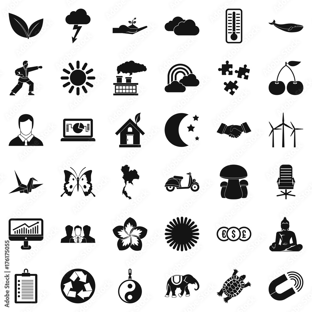 Poster thermometer icons set, simple style