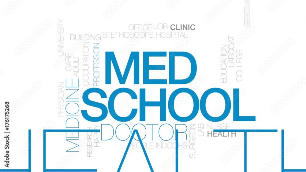 Poster Med school animated word cloud, text design animation. Kinetic typography.