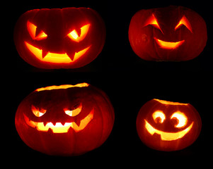 Set of Halloween pumpkins on black