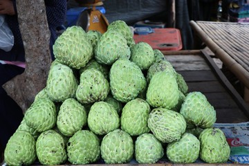 Custard apple green color for traditional  on shelf in local market Thailand