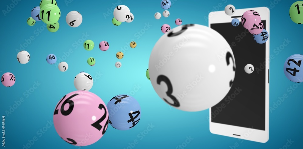 Poster composite image of 3d image of colorful bingo balls