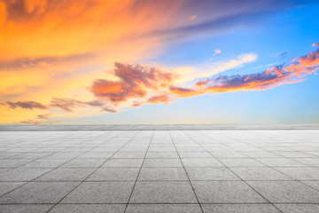 City square floor pavement and beautiful sky sunset clouds
